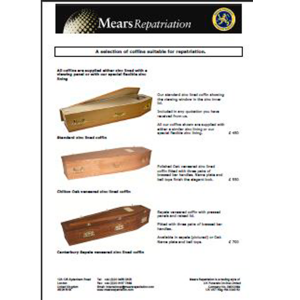 Repatriation coffin brochure