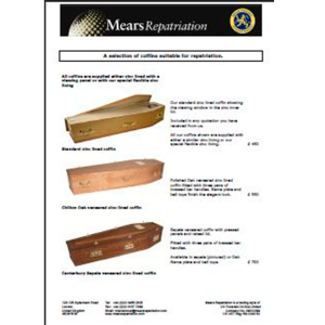 Repatriation coffin brochure